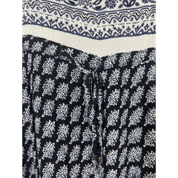 Free People Mini Dress Small PETITE Black Blue Flare Sleeve Fringe Heart of Gold - Picture 6 of 12